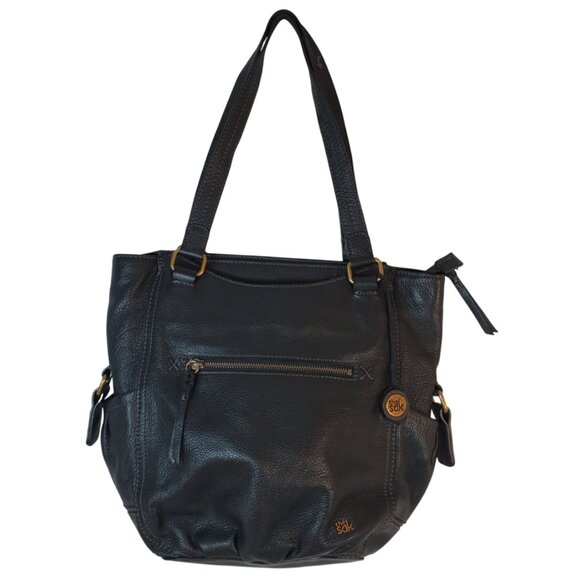 "The Sak" Black Pebbled Leather Shoulder Handbag Purse Multiple Pockets - Picture 1 of 9
